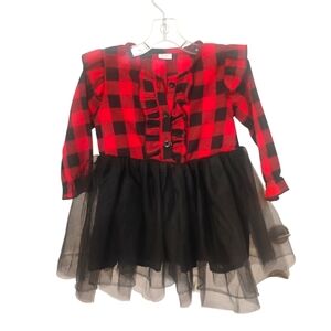 NWOT Plaid Red and Black Kids Dress. Size 2/3